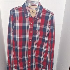 Hollister Men's Red and Blue Plaid Shirt